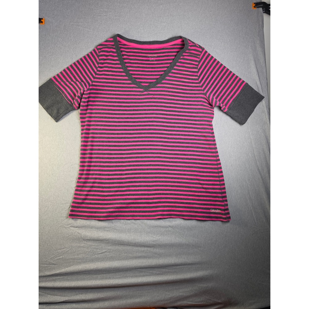 Calvin Klein Performance Pink Gray Striped V-Neck T-Shirt 2X PFBX2915